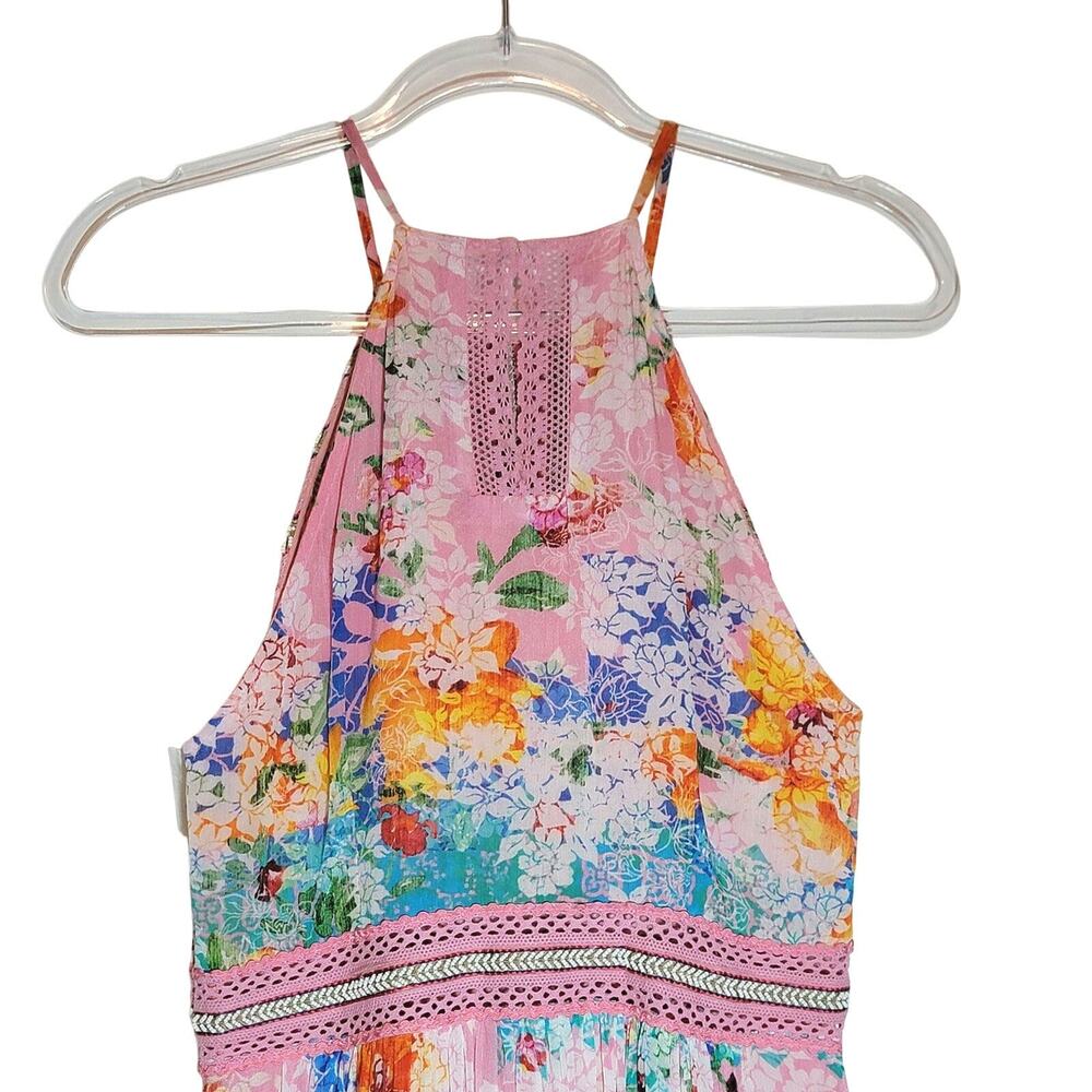 Anthropologie Bhanuni By Jyoti Yuko Floral Beaded Halter Maxi Dress Pink Blue 4 - Picture 10 of 16